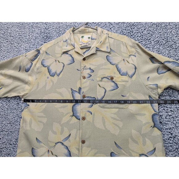 Banana Cabana 100% Silk Hawaiian Button Up Shirt Mens LG Floral Tropical Beige - Picture 8 of 10